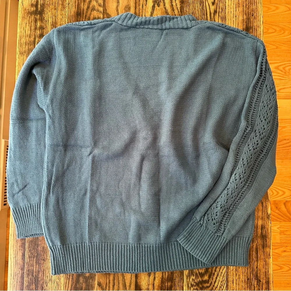 Open Knit Drop Shoulder Cardigan in Teal Size Medium